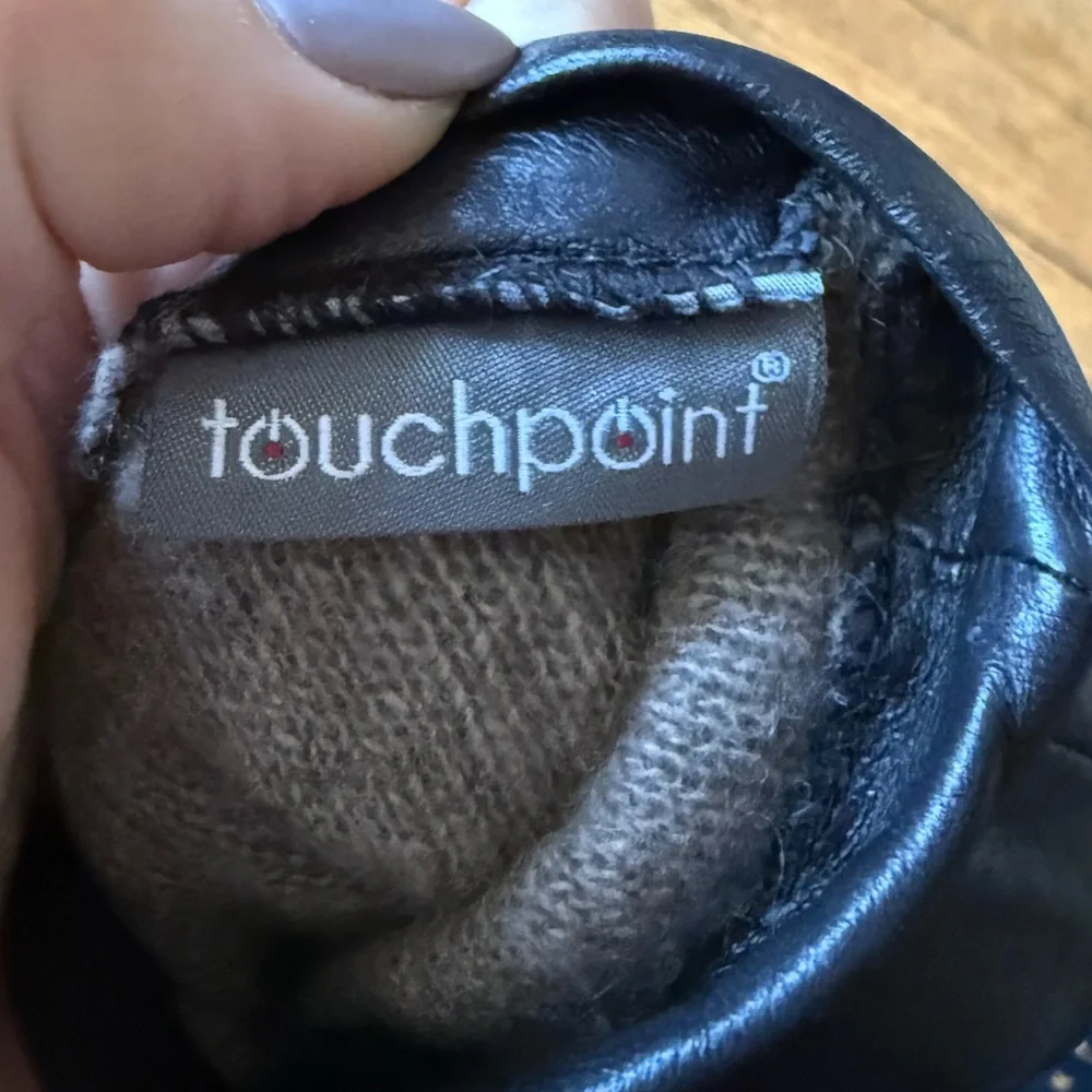touchpoint Black Leather and Cashmere Gloves - Size Small
